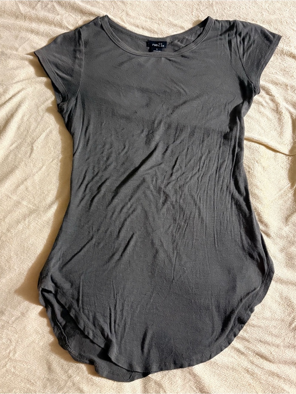 Rue 21 Long Scooped Hem Lightly Sheer Army Green Top Size Small